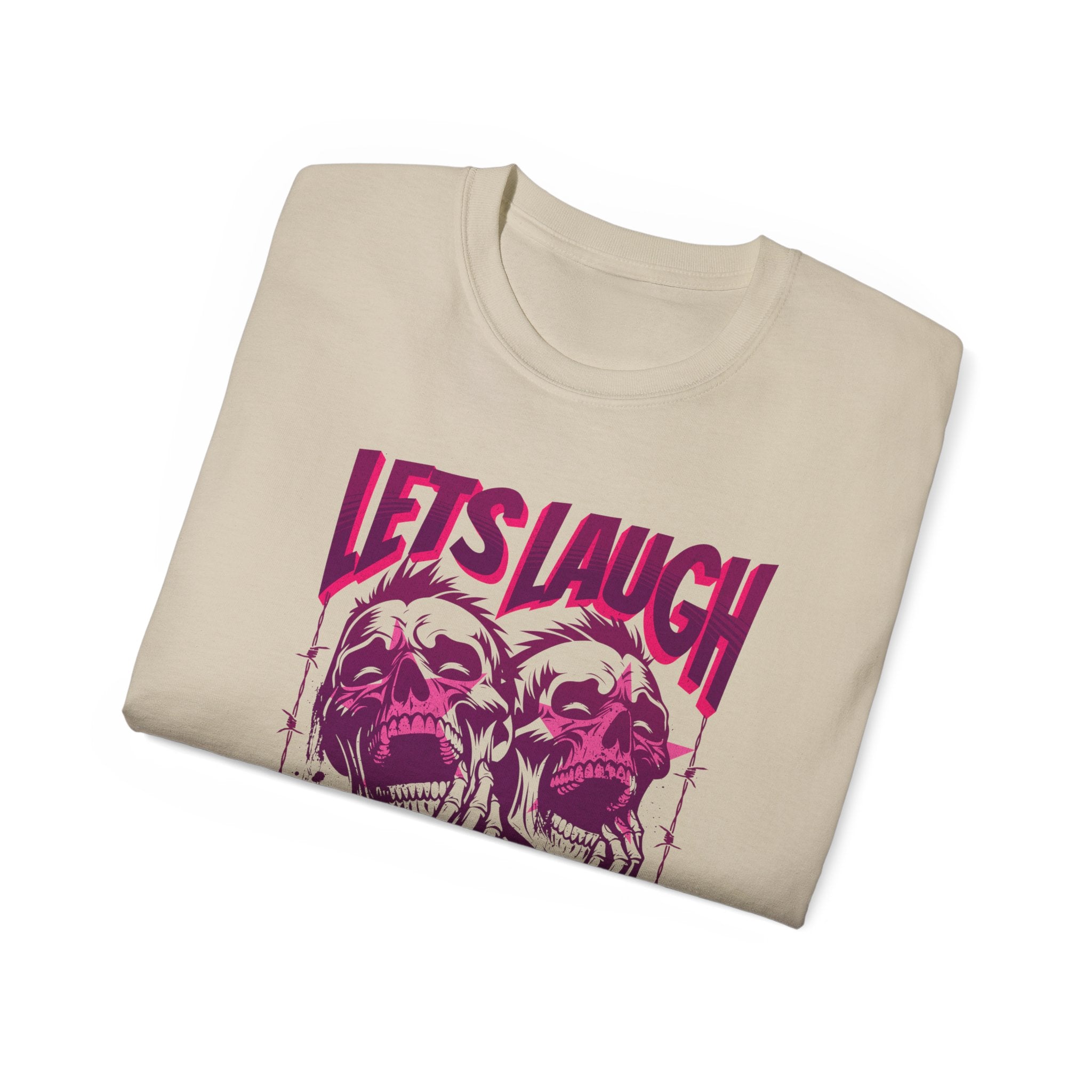 Let's Laugh After Life - Unisex Cotton Crew Tee (Front) - Damned Threads